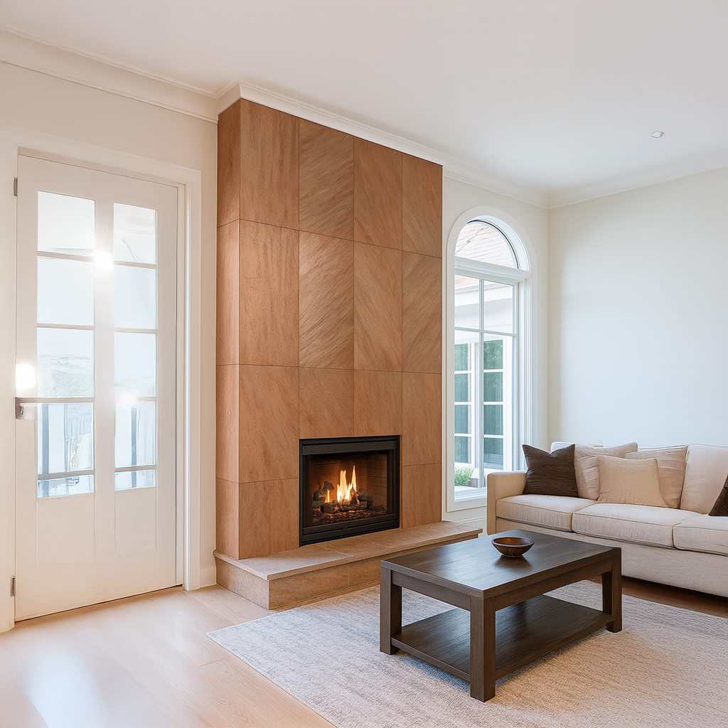 Copper Flexible Slate Stone Veneer on modern fireplace