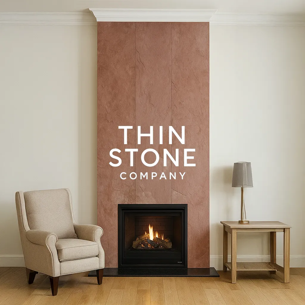 D Copper Flexible Slate Stone Veneer installed on fireplace wall