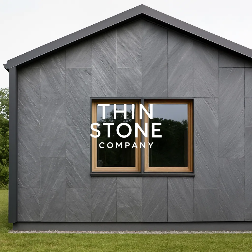 Ocean Black Flexible Slate Stone Veneer on modern house facade