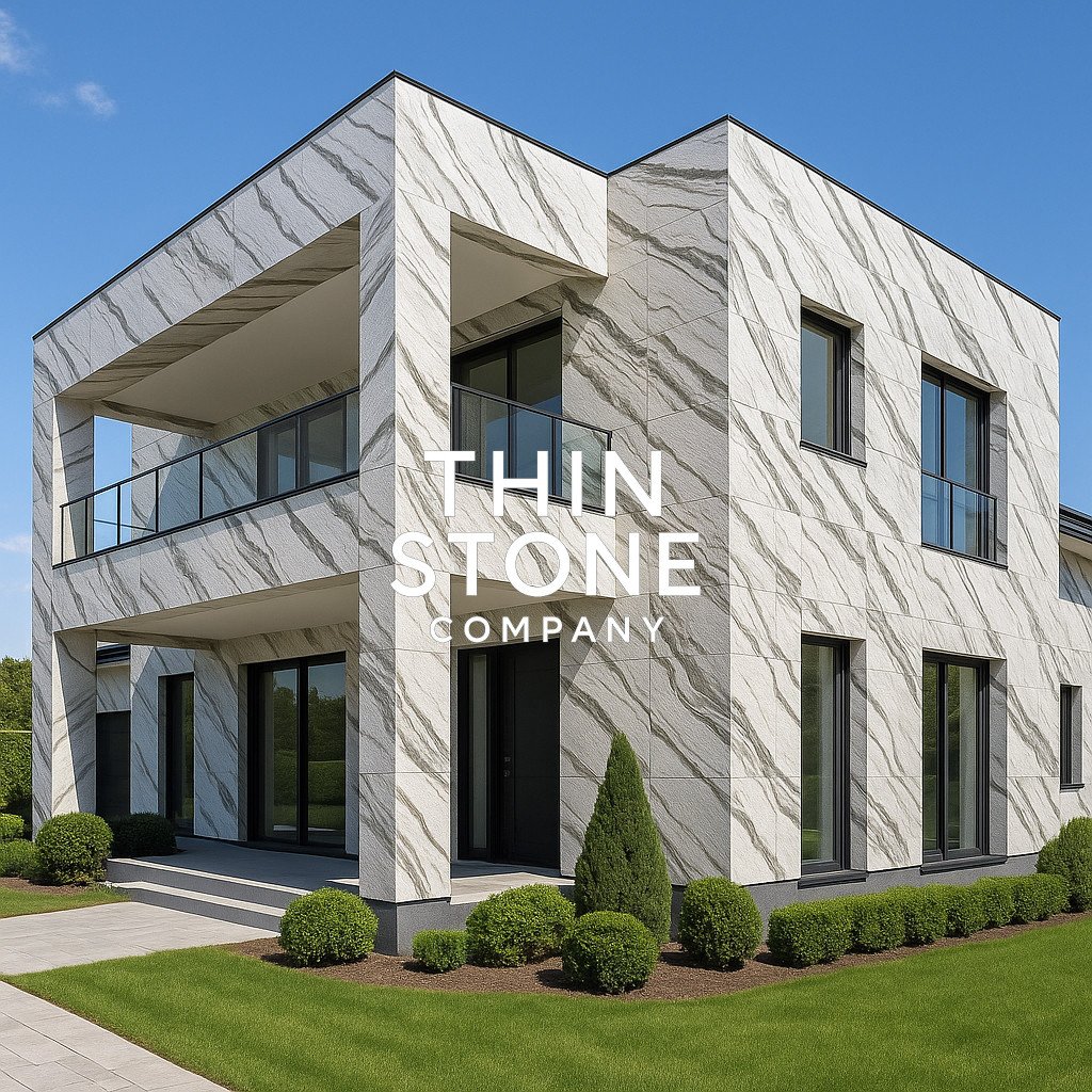 Panda White Marble Veneer used on Facade of villa