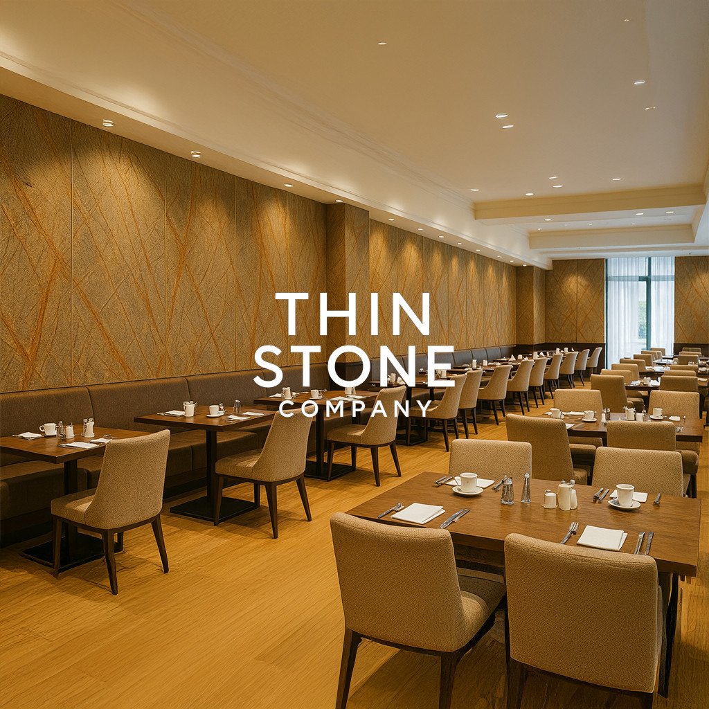 Rainforest brown marble veneer tiles used in restaurant