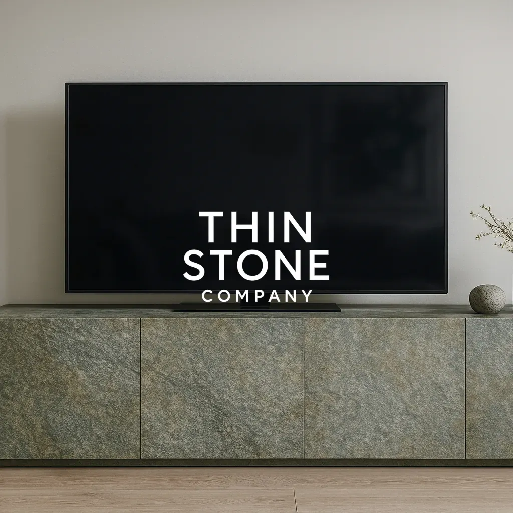 Flexible slate veneer - Silver Shine Gold used on TV cabinet