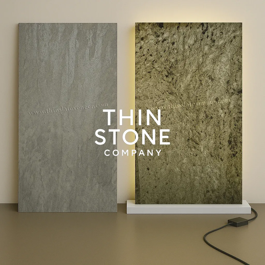 Black Galaxy translucent stone veneer backlit effect