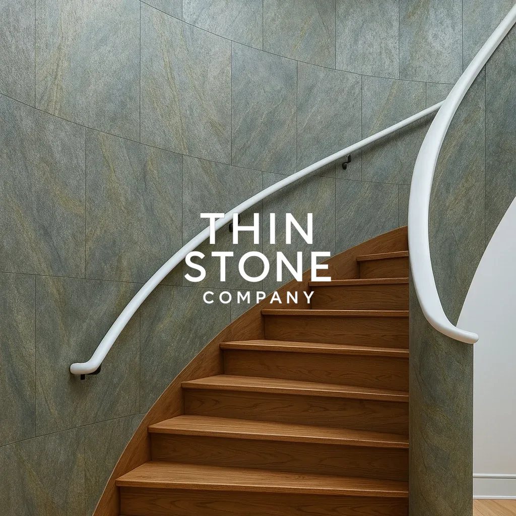 Gold Green stone veneer used on stairwall
