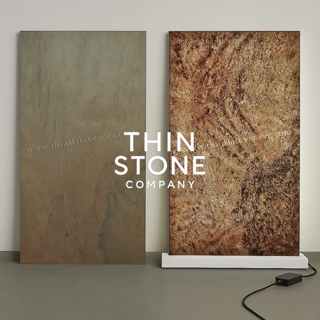 Copper translucent stone veneer backlit effect