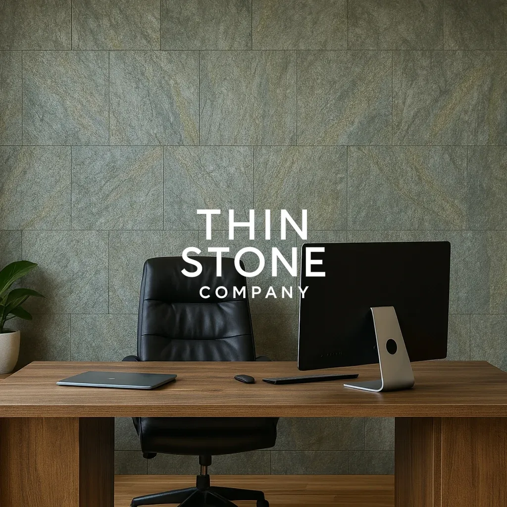 Deoli green slate veneer on office wall