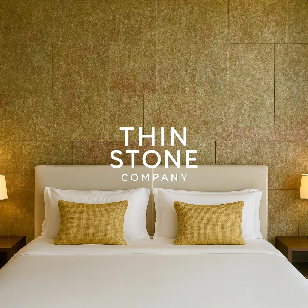 Golden Stone Veneer used on bedroom accent wall