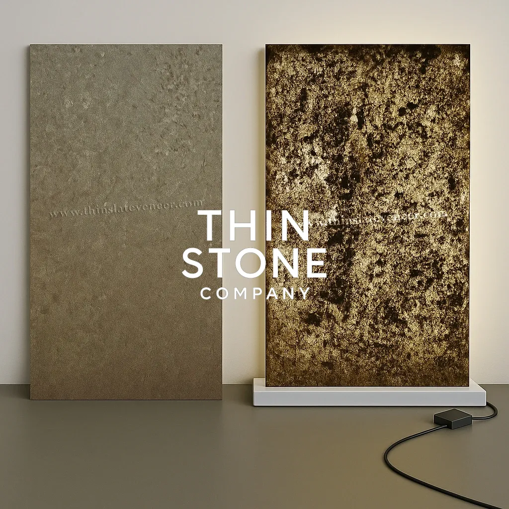 Golden translucent stone veneer backlit effect