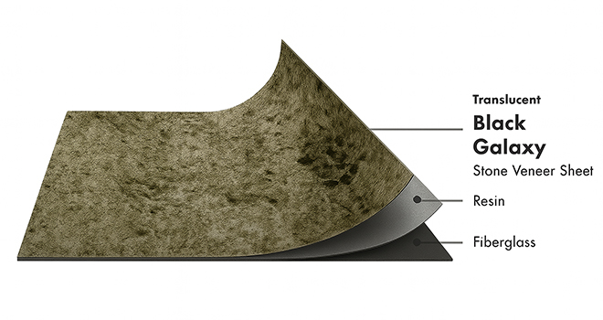 Black Galaxy Translucent flexible stone veneer layers with real stone, resin and fiberglass by Ryan Stone Creations