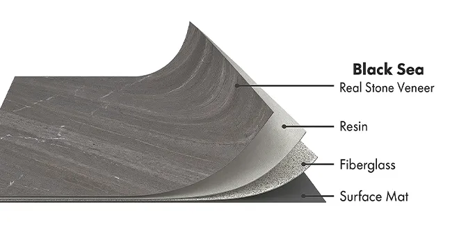 Black Sea Marble flexible stone veneer layers with real stone, resin, fiberglass, and surface mat by Ryan Stone Creations