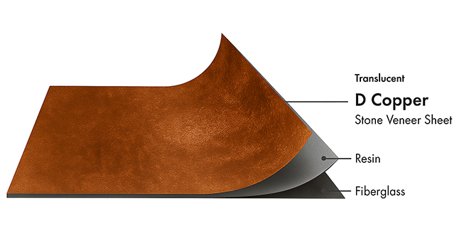 D Copper Translucent flexible stone veneer layers with real stone, resin and fiberglass by Ryan Stone Creations