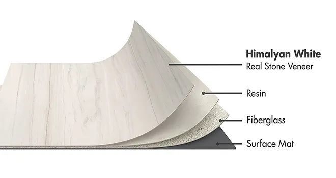 White Marble flexible stone veneer layers with real stone, resin, fiberglass, and surface mat by Ryan Stone Creations