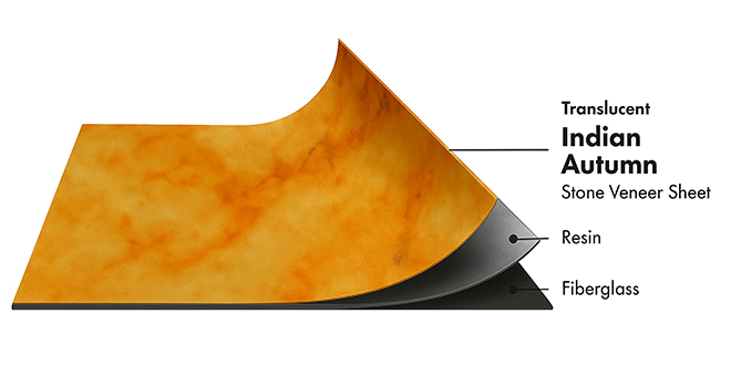 Indian Autumn Translucent flexible stone veneer layers with real stone, resin and fiberglass by Ryan Stone Creations
