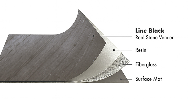 Ocean Black Slate flexible stone veneer layers with real stone, resin, fiberglass, and surface mat by Ryan Stone Creations