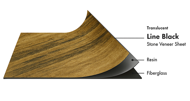 Ocean Black Translucent flexible stone veneer layers with real stone, resin and fiberglass by Ryan Stone Creations