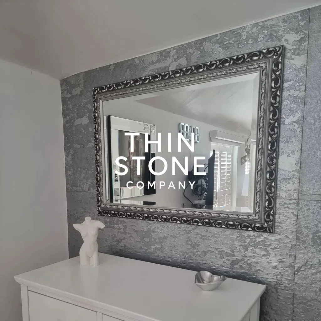 Metallic Silver Art decor veneer used on mirror wall