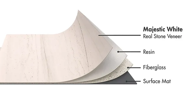 Polar White Marble flexible stone veneer layers with real stone, resin, fiberglass, and surface mat by Ryan Stone Creations
