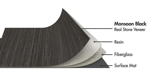 Monsoon Black Marble flexible stone veneer layers with real stone, resin, fiberglass, and surface mat by Ryan Stone Creations