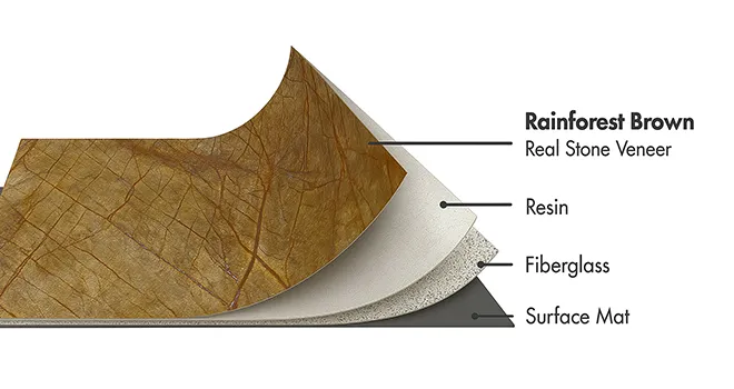 Rainforest brown bidasar brown marble flexible stone veneer layers with real stone, resin, fiberglass, and surface mat by Ryan Stone Creations