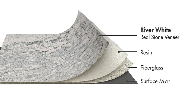 River White Marble flexible stone veneer layers with real stone, resin, fiberglass, and surface mat by Ryan Stone Creations