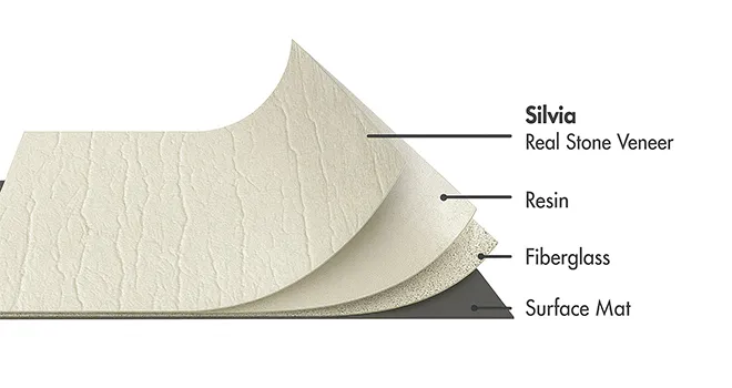 Silvia Marble flexible stone veneer layers with real stone, resin, fiberglass, and surface mat by Ryan Stone Creations