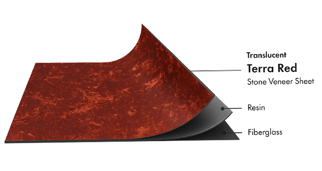 Terra Red Translucent flexible stone veneer layers with real stone, resin and fiberglass by Ryan Stone Creations