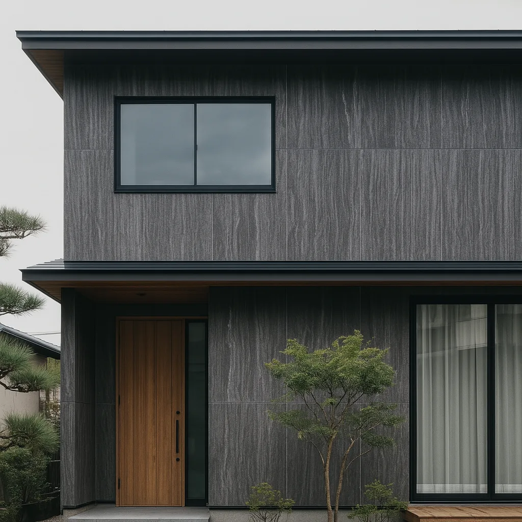 Monsoon Black Marble Stone Veneer used on facade of a modern villa - By Ryan Stone Creations