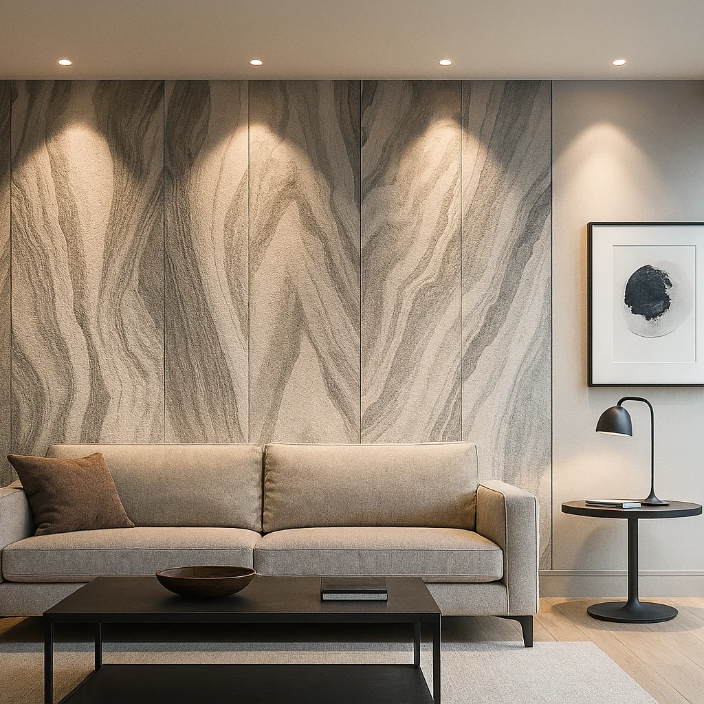 Winter Sea Marble Veneer used on living room wall - Flexible stone veneer by Ryan Stone Creations