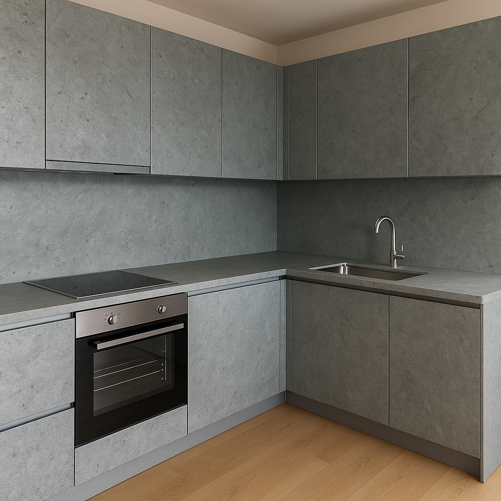 Ocean Green flexible slate stone veneer by Ryan Stone Creations used on kitchen cabinet