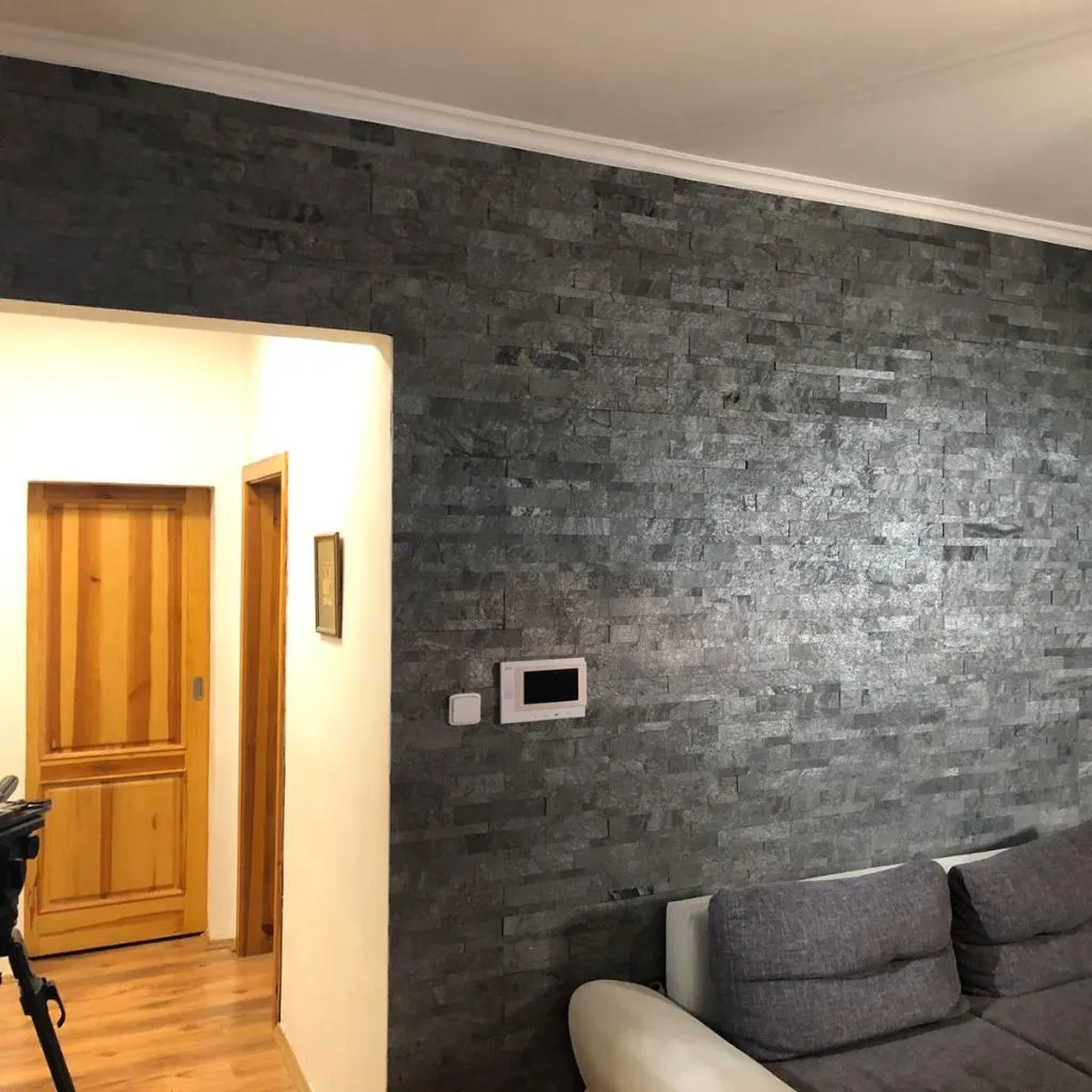 Silver Grey slate veneer 3D panel used on accent wall