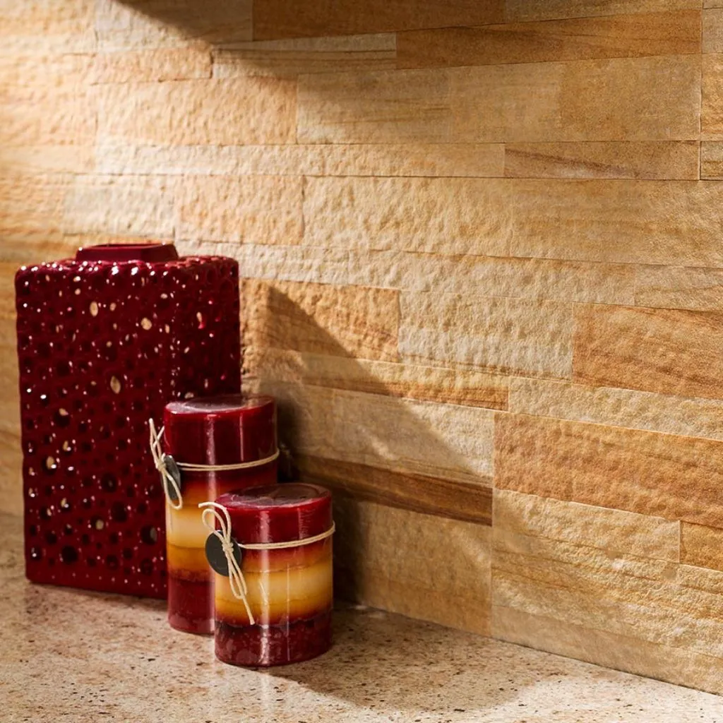 Teakwood Stone veneer peel and stick wall panel application